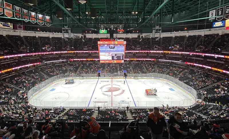The arena bowl at Honda Center in Anaheim, full for an Anaheim Ducks game