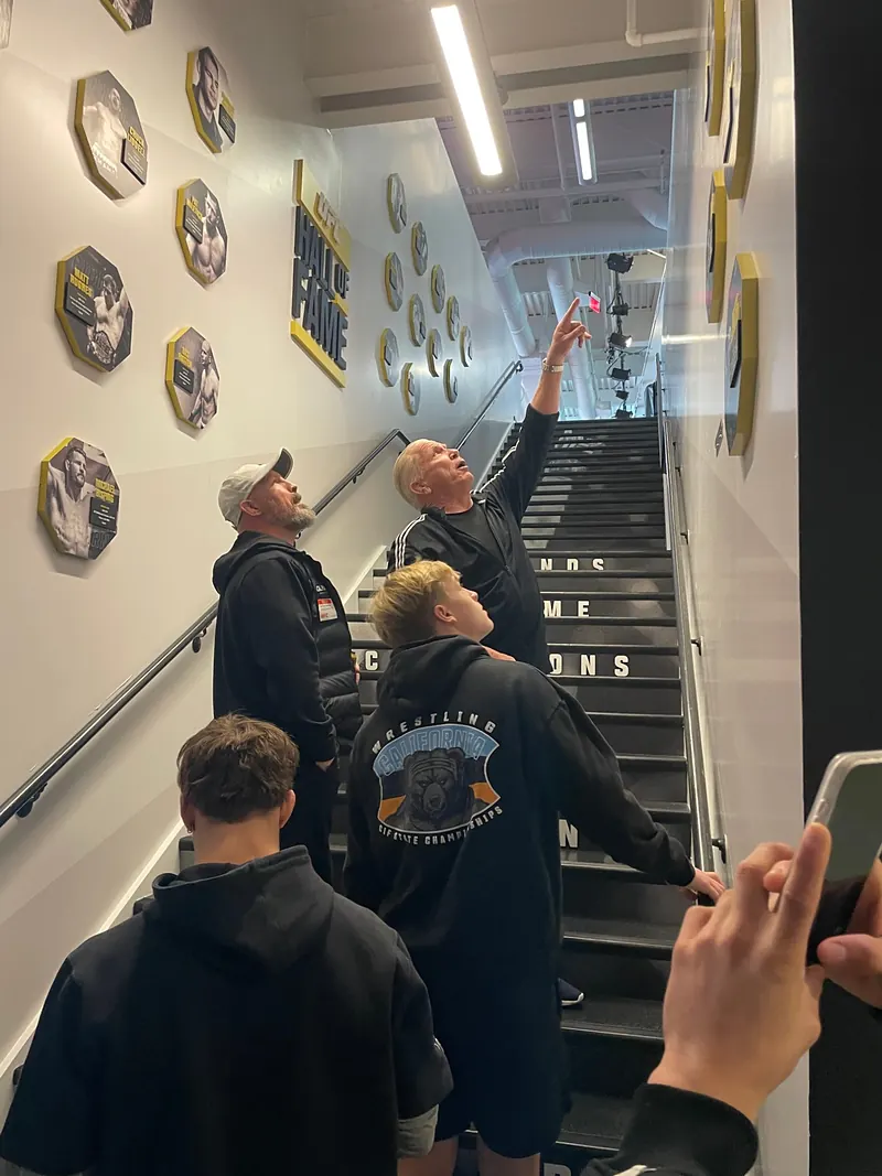The UFC Hall of Fame stairway at UFC headquarters in Las Vegas